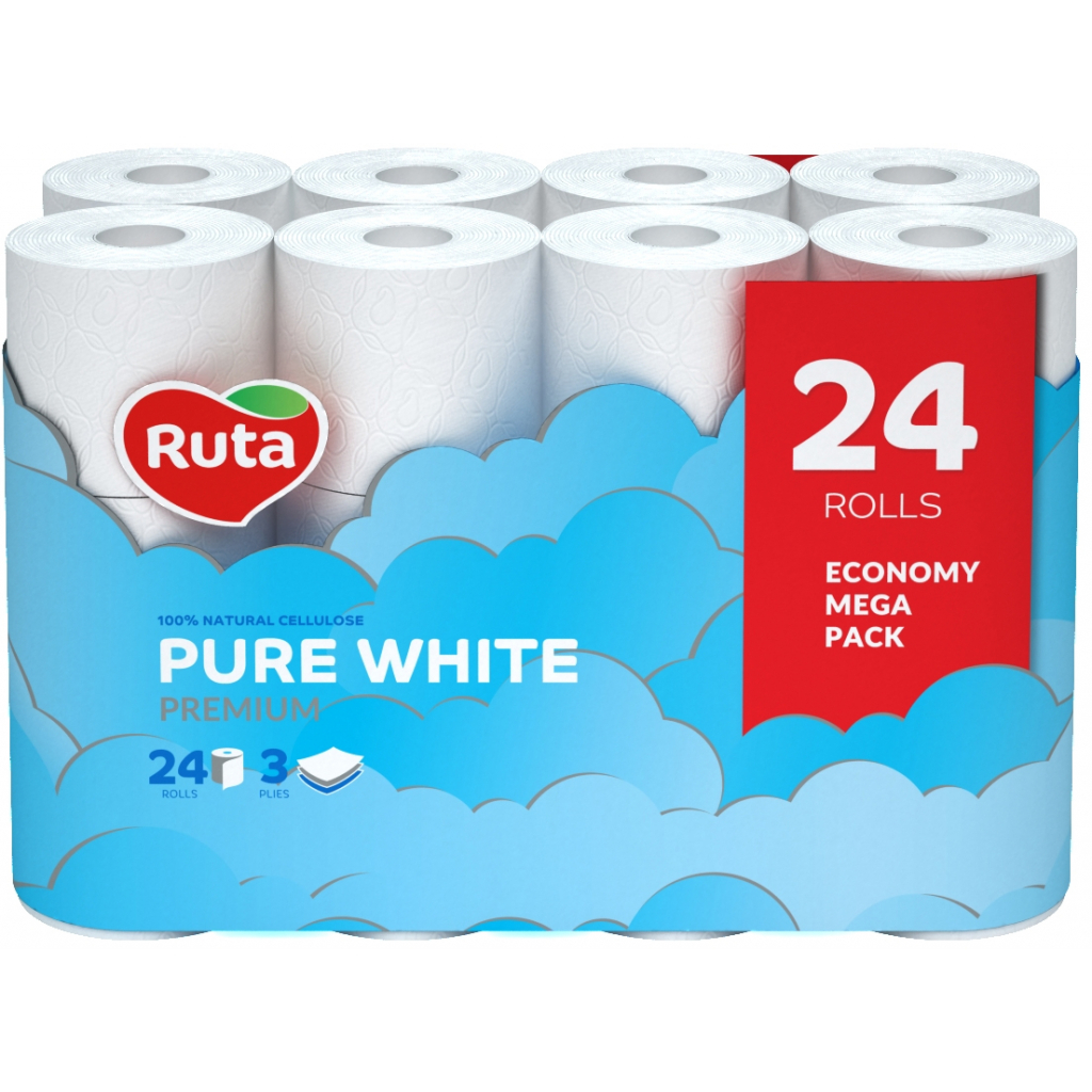 Туалетний папір Ruta Pure White 3 шари 24 рулони (4820202892038) - фото 1 Туалетний папір Ruta Pure White 3 шари 24 рулони (4820202892038) - фото 1