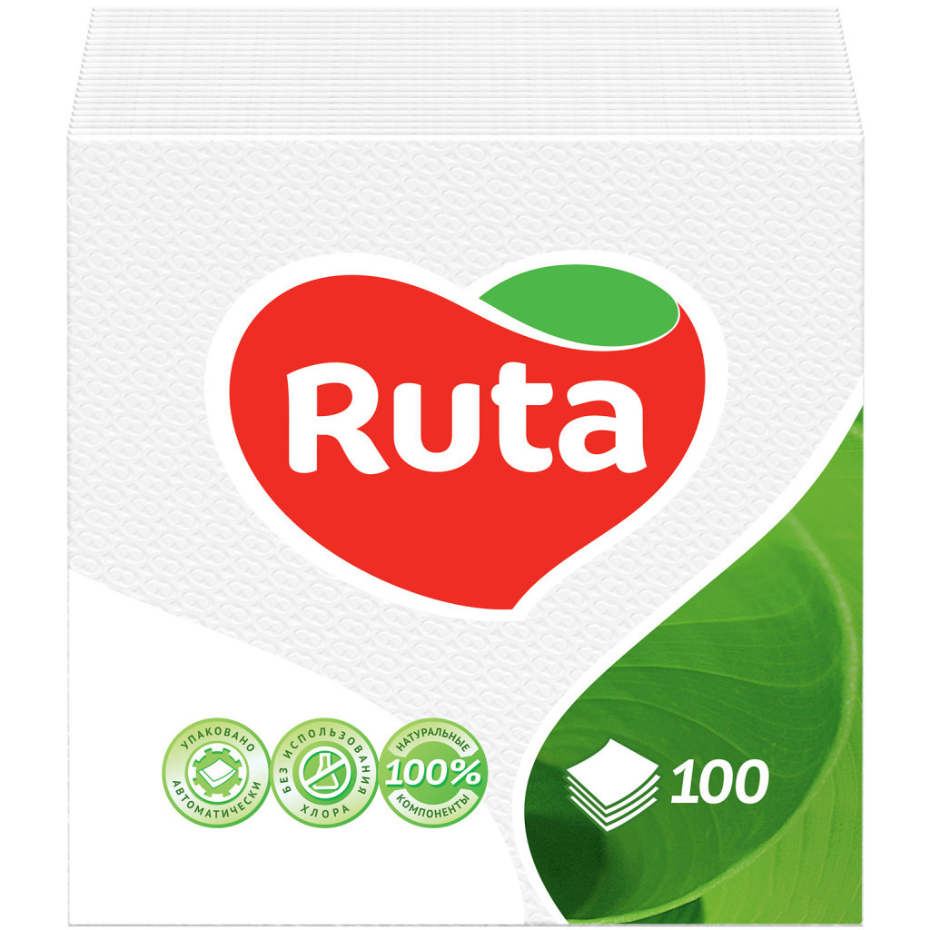 Серветки столові Ruta 24х24 см 1 шар Білі 100 шт. (4820023740495) - фото 1 Серветки столові Ruta 24х24 см 1 шар Білі 100 шт. (4820023740495) - фото 1
