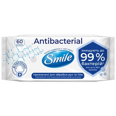 Вологі серветки Smile Antibacterial з Д-пантенолом 60 шт. (4823071621044/4823071656435) - фото 1