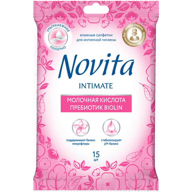 Серветки для інтимної гігієни Novita Intimate пребіотик Biolin 15 шт. (4823071616262) - фото 1