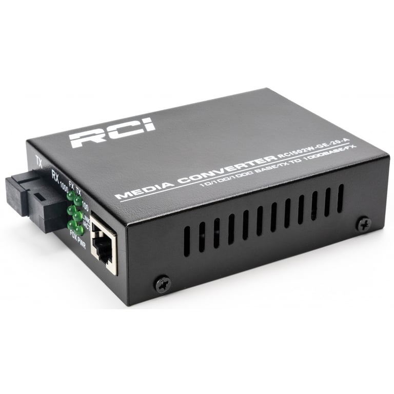 Медіаконвертер RCI 1G, 20km, SC, RJ45, Tx 1310nm standart size metal case (RCI502W-GE-20-A) - фото 1