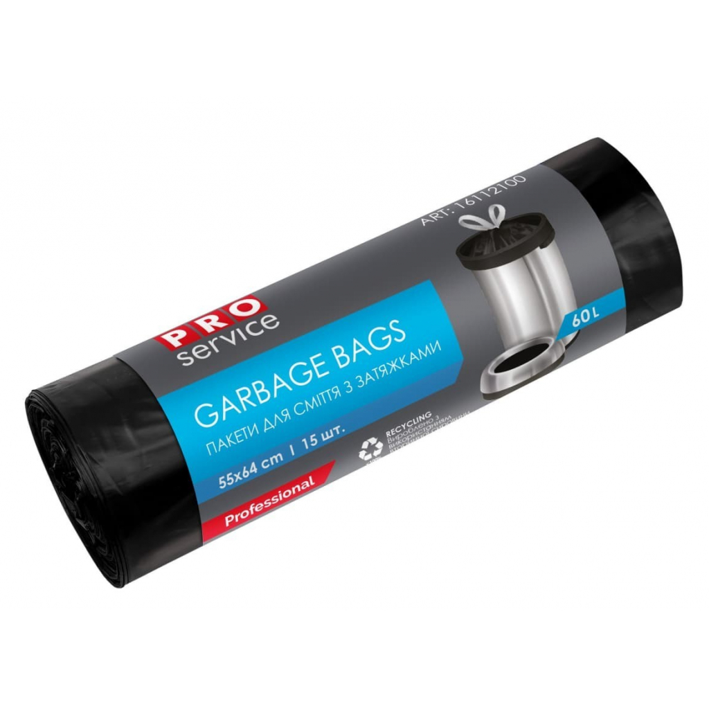 Пакети для сміття PRO service Standard HD із затяжкою Чорні 60 л 15 шт. (4823071633153) - фото 1 Пакети для сміття PRO service Standard HD із затяжкою Чорні 60 л 15 шт. (4823071633153) - фото 1