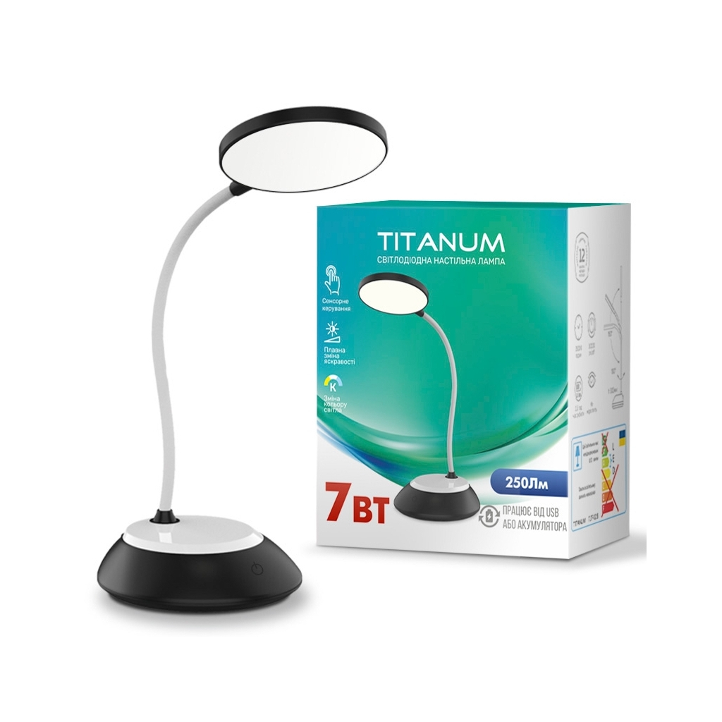 Настільна лампа TITANUM LED DC3 7W 3000-6500K USB чорна (TLTF-022B) - фото 1