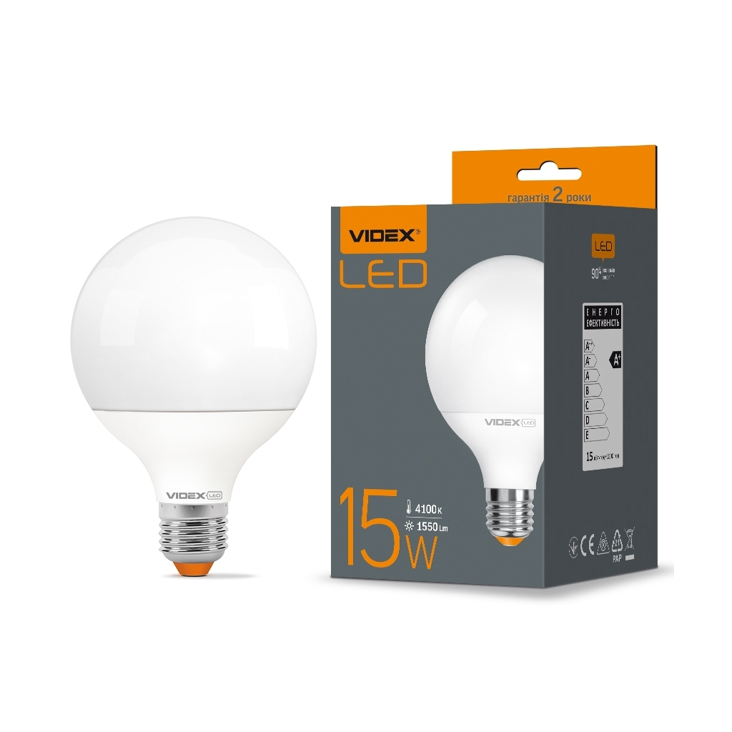 Лампочка Videx G95e 15W E27 4100K (VL-G95e-15274) - фото 2 Лампочка Videx G95e 15W E27 4100K (VL-G95e-15274) - фото 2