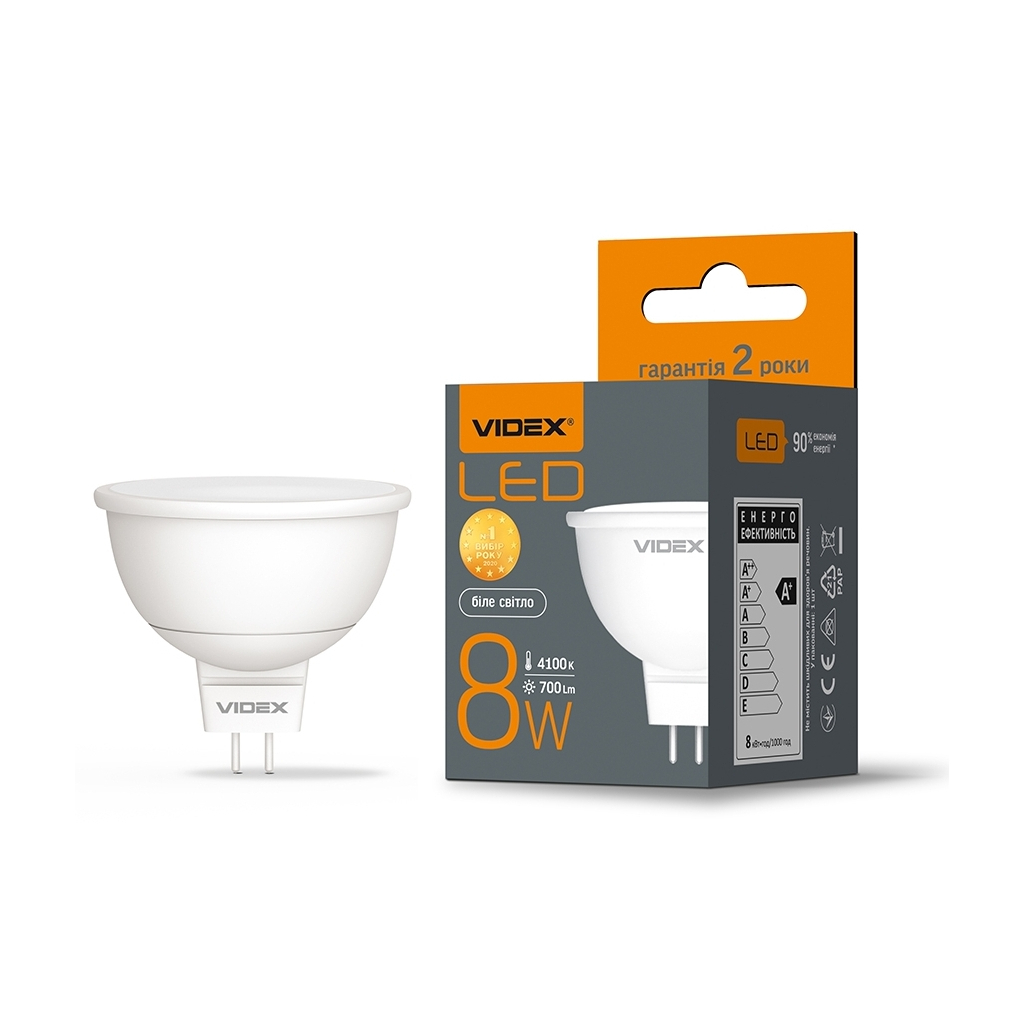 Лампочка Videx MR16e 8W GU5.3 4100K (VL-MR16e-08534) Лампочка Videx MR16e 8W GU5.3 4100K (VL-MR16e-08534)