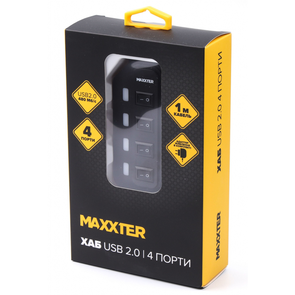 Концентратор Maxxter 4 x USB 2.0 Type-A 1m cable + 5V1A adapter (HU2A-4P-AC-02) - фото 5 Концентратор Maxxter 4 x USB 2.0 Type-A 1m cable + 5V1A adapter (HU2A-4P-AC-02) - фото 5