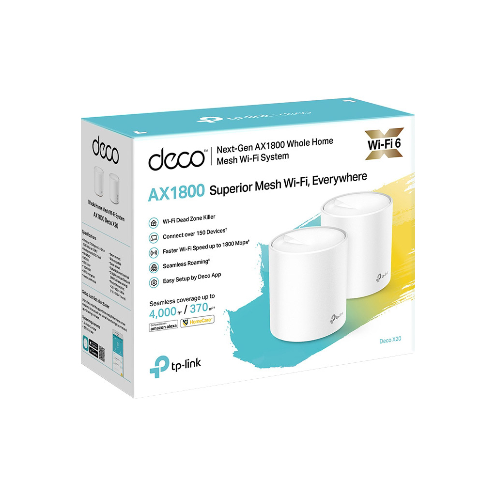 Точка доступу Wi-Fi TP-Link DECO X20 2PK AX1800 1xGE LAN 1xGE WAN MU-MIMO OFDMA MESH (DECO-X20-2-PACK) - фото 6 Точка доступу Wi-Fi TP-Link DECO X20 2PK AX1800 1xGE LAN 1xGE WAN MU-MIMO OFDMA MESH (DECO-X20-2-PACK) - фото 6