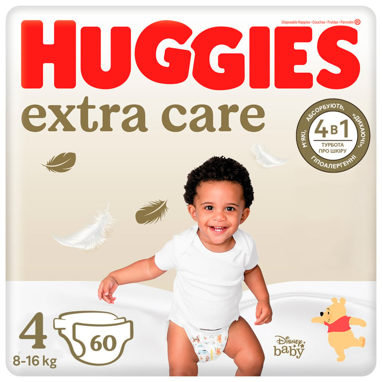 Підгузки Huggies Extra Care 4 (8-16 кг) 60 шт (5029053578118) - фото 1