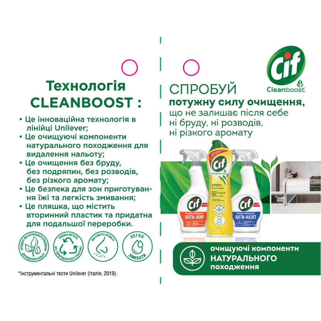 Крем для чищення кухні Cif Актив Фреш 500 мл (8717163044711) - фото 4 Крем для чищення кухні Cif Актив Фреш 500 мл (8717163044711) - фото 4