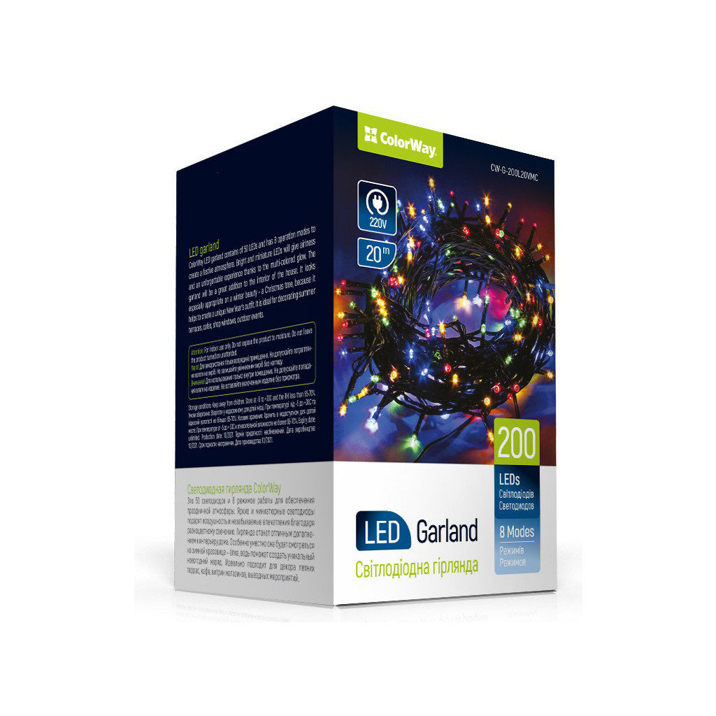 Гірлянда ColorWay LED 200 20м 8 функцій Color 220V (CW-G-200L20VMC) Гірлянда ColorWay LED 200 20м 8 функцій Color 220V (CW-G-200L20VMC)