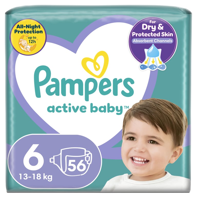 Підгузки Pampers Active Baby Giant Розмір 6 (13-18 кг) 56 шт (8001090950130) - фото 1