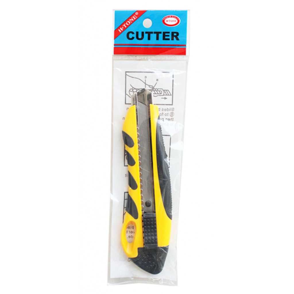 Ніж канцелярський H-Tone 18 мм жовтий з гумовими вставками (KNIFE-HT-JJ40607-18) - фото 2 Ніж канцелярський H-Tone 18 мм жовтий з гумовими вставками (KNIFE-HT-JJ40607-18) - фото 2
