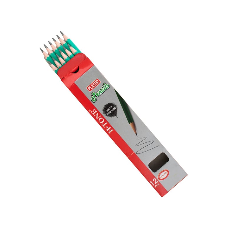 Олівець графітний H-Tone НВ, пластиковий, з гумкою, зелений, 12 шт (PENCIL-HT-JJ30104) - фото 1