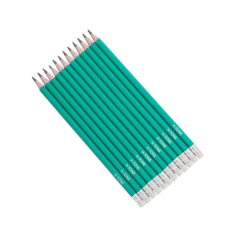 Олівець графітний H-Tone НВ, пластиковий, з гумкою, зелений, 12 шт (PENCIL-HT-JJ30104) - фото 2