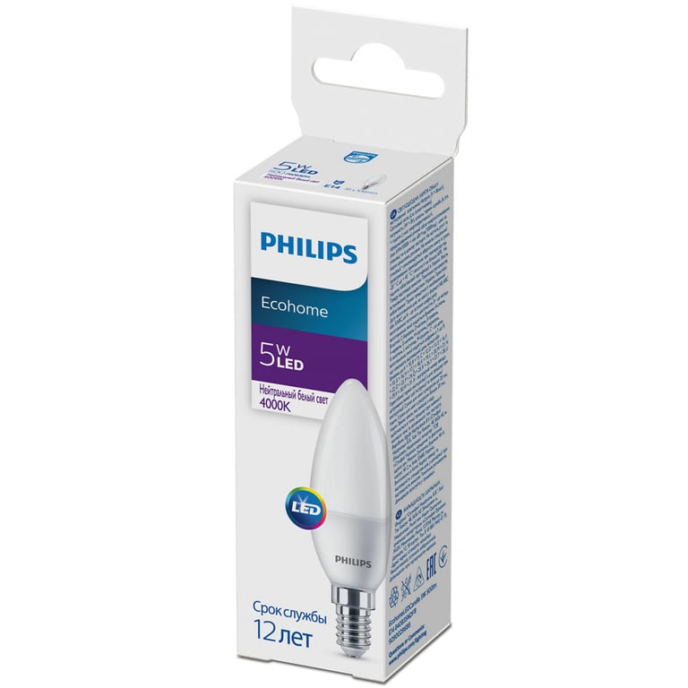 Лампочка Philips EcohomeLEDCandle 5W 500lm E14 840B35NDFR (929002968837) - фото 2
