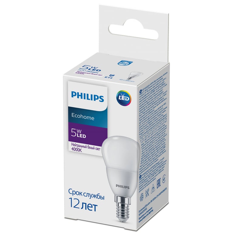 Лампочка Philips EcohomeLEDLustre 5W 500lm E14 840P45NDFR (929002970037) - фото 2