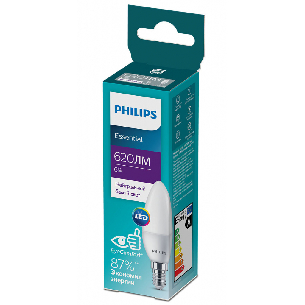 Лампочка Philips ESSLEDCandle 6W 620lm E14 840 B35NDFRRCA (929002971107) - фото 2 Лампочка Philips ESSLEDCandle 6W 620lm E14 840 B35NDFRRCA (929002971107) - фото 2