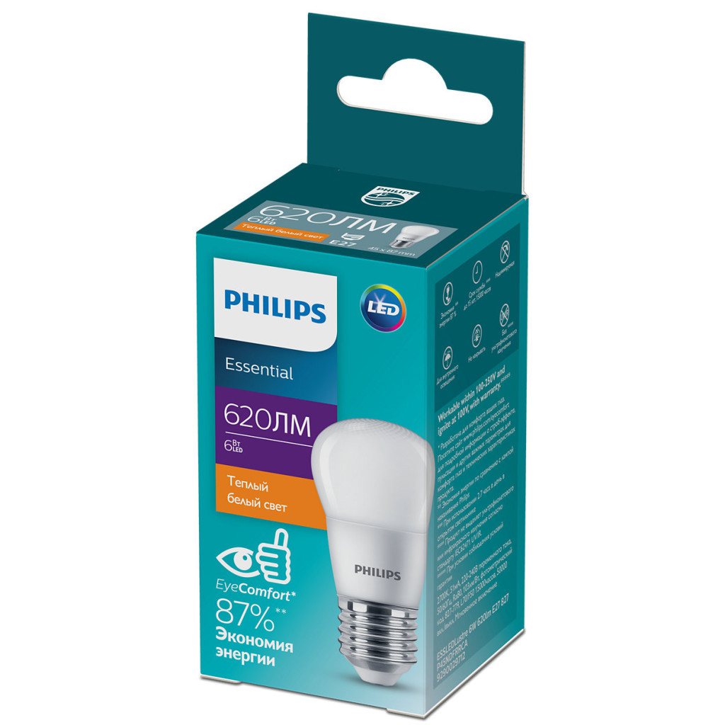 Лампочка Philips ESSLEDLustre 6W 620lm E27 827 P45NDFRRCA (929002971207) - фото 2 Лампочка Philips ESSLEDLustre 6W 620lm E27 827 P45NDFRRCA (929002971207) - фото 2