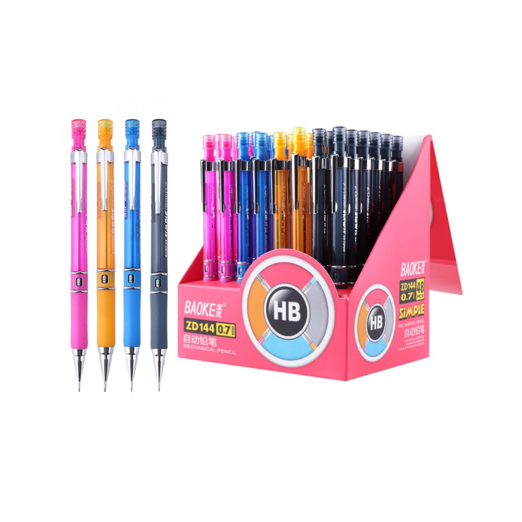 Олівець механічний Baoke НВ 0,7 мм, з грипом, з ластиком, асорті (PENCIL-BAO-ZD144) - фото 1