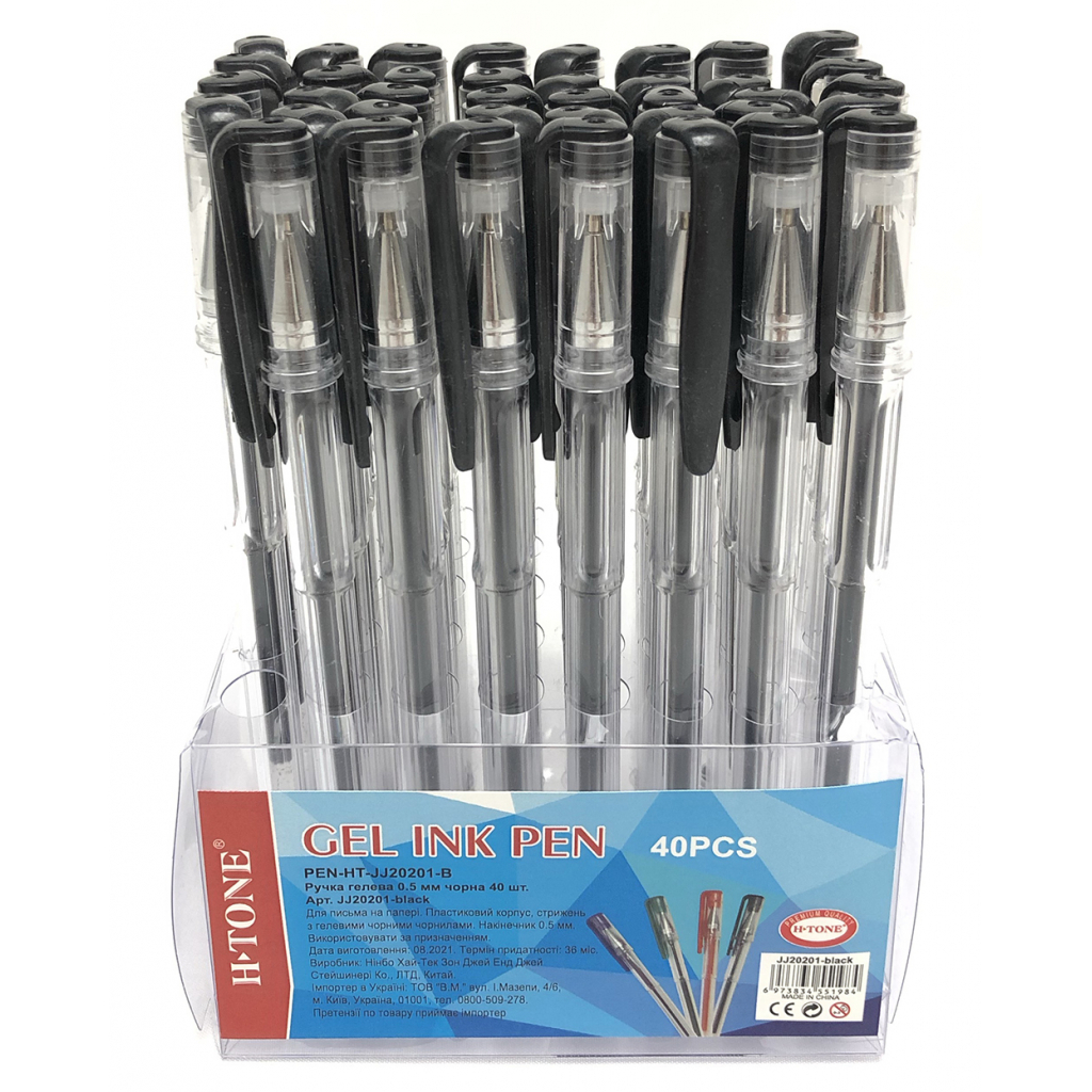 Ручка гелева H-Tone 0,5 мм, чорна, уп. 40 шт. (PEN-HT-JJ20201-B) - фото 2 Ручка гелева H-Tone 0,5 мм, чорна, уп. 40 шт. (PEN-HT-JJ20201-B) - фото 2