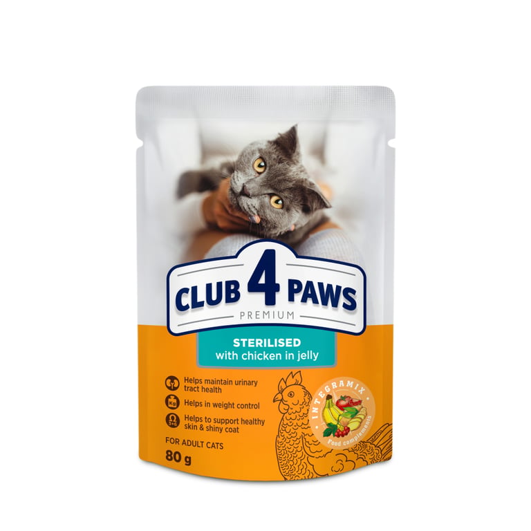 Вологий корм для кішок Club 4 Paws для стерилізованих в желе з куркою 80 г (4820083908934) - фото 1
