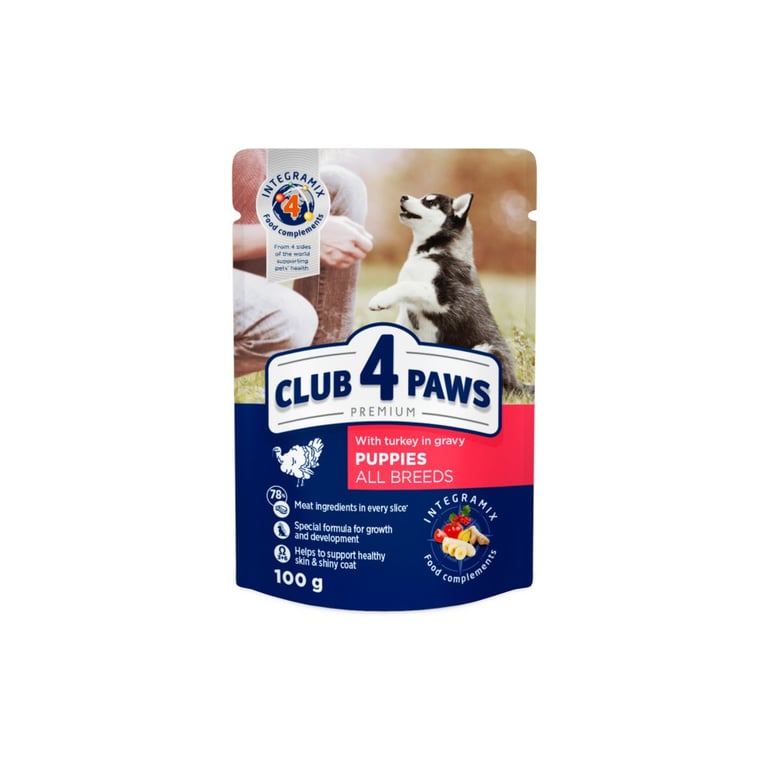 Вологий корм для собак Club 4 Paws для цуценят з індичкою в соусі 100 г (4820215363198) - фото 1