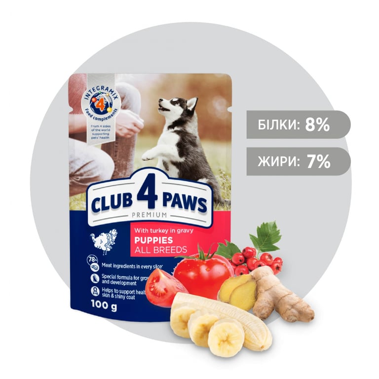 Вологий корм для собак Club 4 Paws для цуценят з індичкою в соусі 100 г (4820215363198) - фото 2