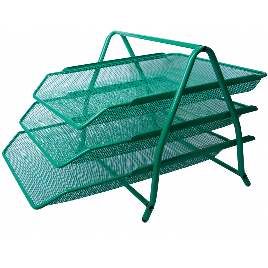 Лоток для паперів Buromax горизонтальний 3 в 1, металевий, зелений (BM.6252-04) - фото 1