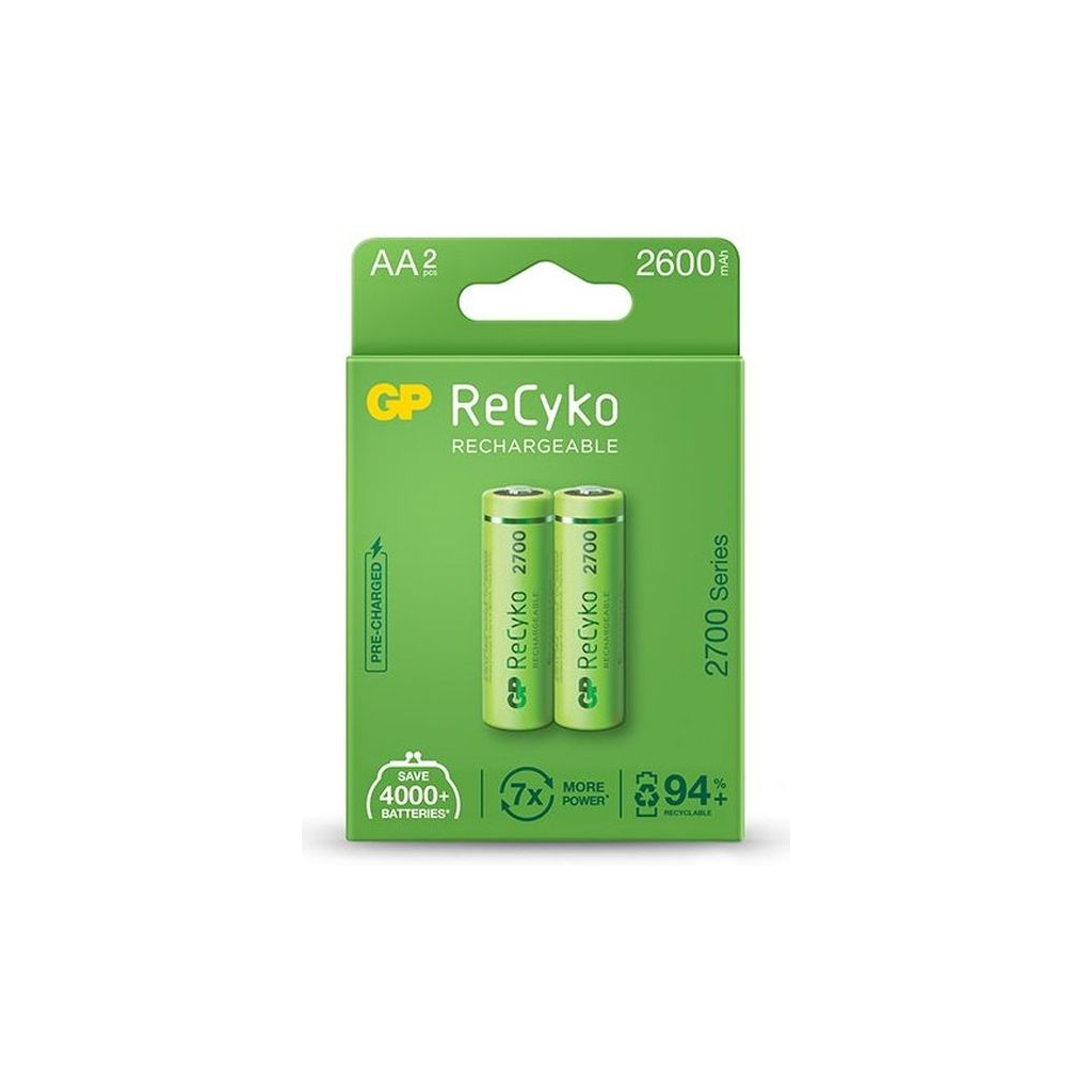 Акумулятор Gp AA R6 ReCyko battery 2600mAh AA (2700Series, 2 battery pack) (270ААHCE-EB2(Recyko) / 4891199186370) - фото 1 Акумулятор Gp AA R6 ReCyko battery 2600mAh AA (2700Series, 2 battery pack) (270ААHCE-EB2(Recyko) / 4891199186370) - фото 1