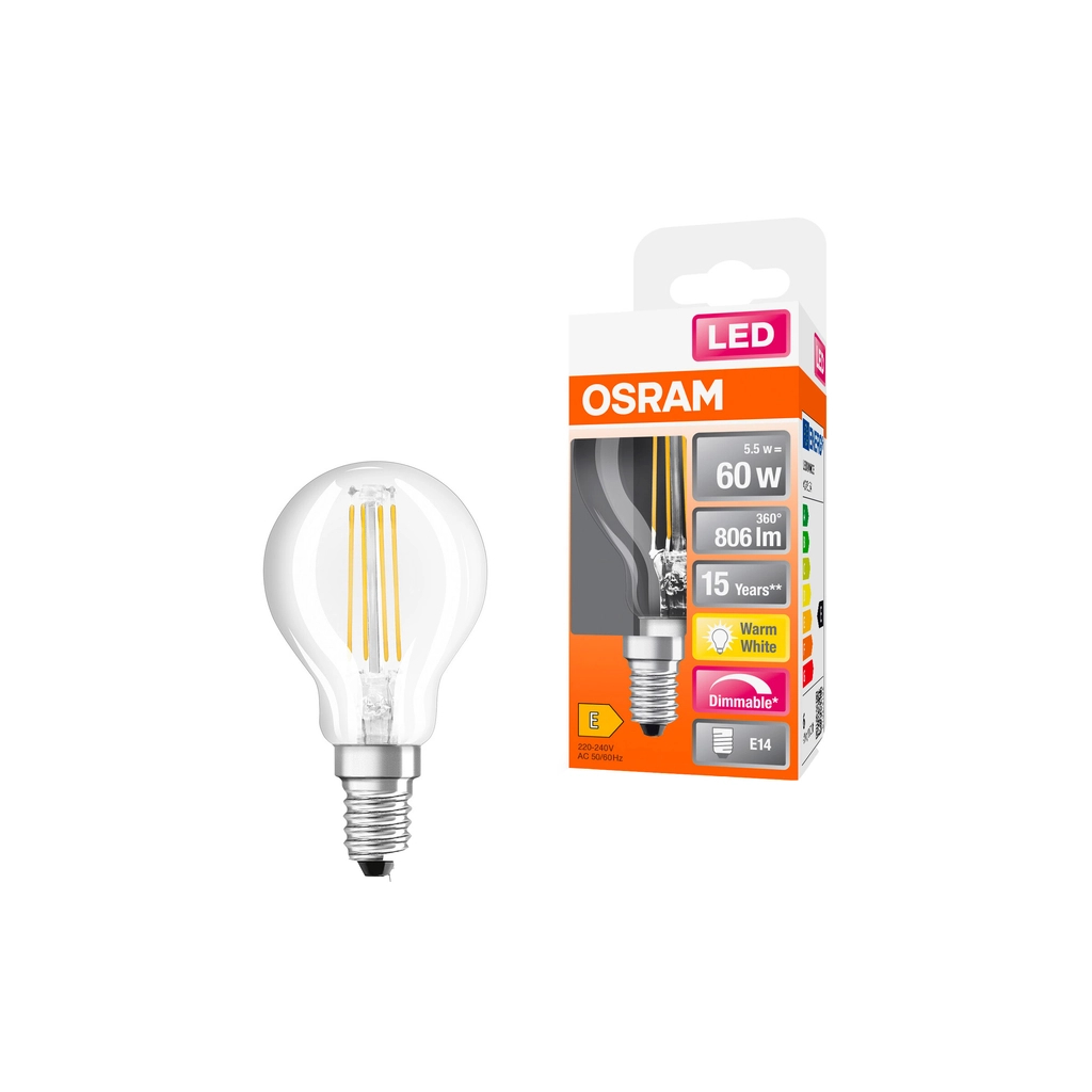 Лампочка Osram LED CL P60 DIM 6,5W/827 230V FIL E14 10x1 (4058075447875) - фото 3 Лампочка Osram LED CL P60 DIM 6,5W/827 230V FIL E14 10x1 (4058075447875) - фото 3