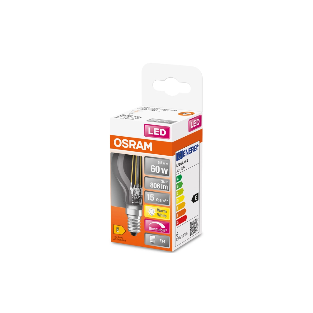 Лампочка Osram LED CL P60 DIM 6,5W/827 230V FIL E14 10x1 (4058075447875) - фото 4 Лампочка Osram LED CL P60 DIM 6,5W/827 230V FIL E14 10x1 (4058075447875) - фото 4
