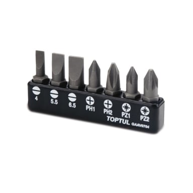 Набір біт Toptul 1/4" 7од. (SL: 4*0.5, 5.5*1, 6.5*1.2; PH1, PH2; PZ1, PZ2) (GAAV0704) - фото 1