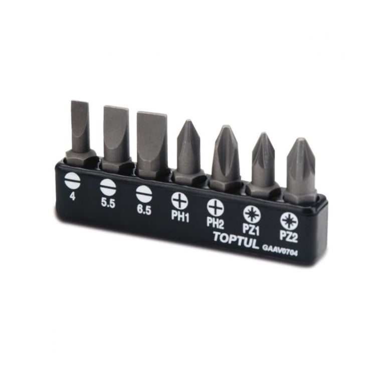 Набір біт Toptul 1/4″ 7од. (SL: 4*0.5, 5.5*1, 6.5*1.2; PH1, PH2; PZ1, PZ2) (GAAV0704)