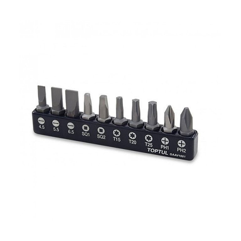 Набір біт Toptul для шуруповерта 1/4″ 10од. (PH,SL,Torx,SQ) (GAAV1001)