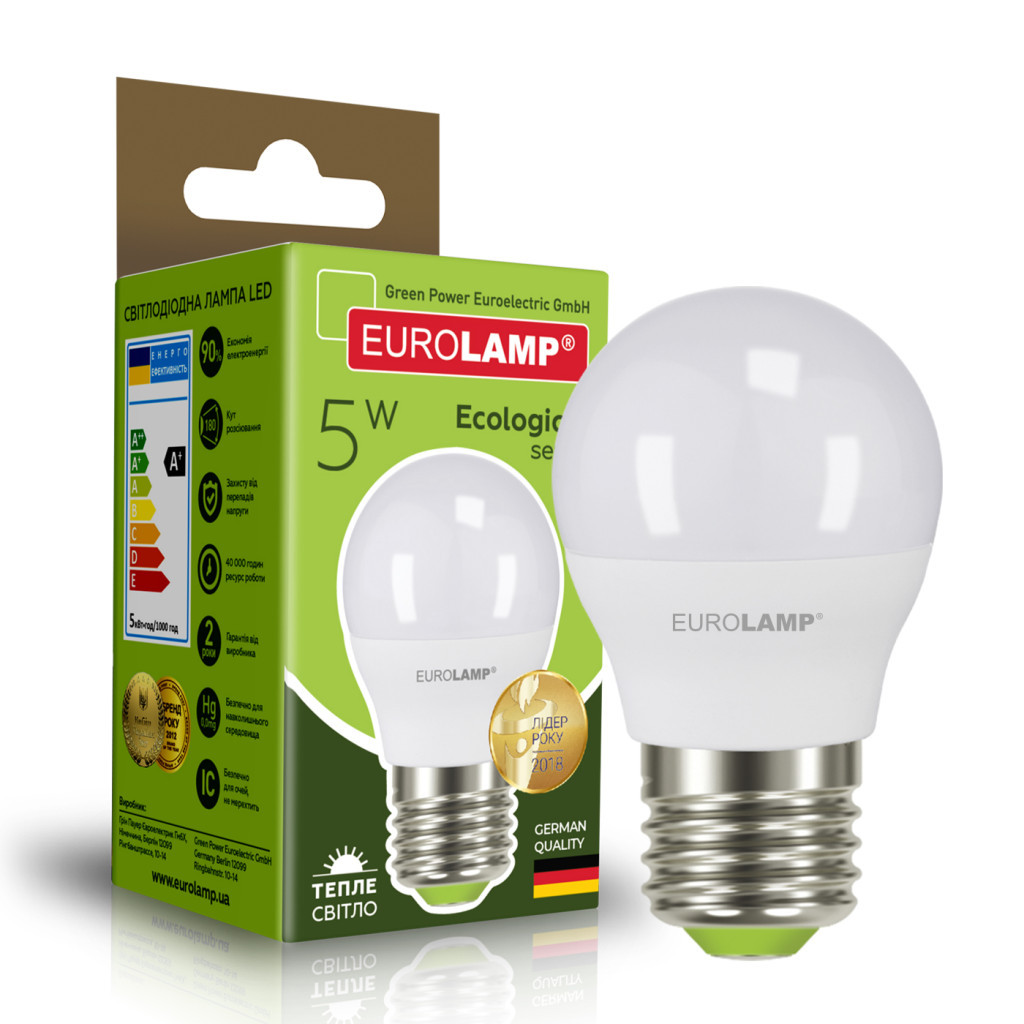 Лампочка Eurolamp LED G45 5W E27 3000K 220V (LED-G45-05273(P)) - головне фото