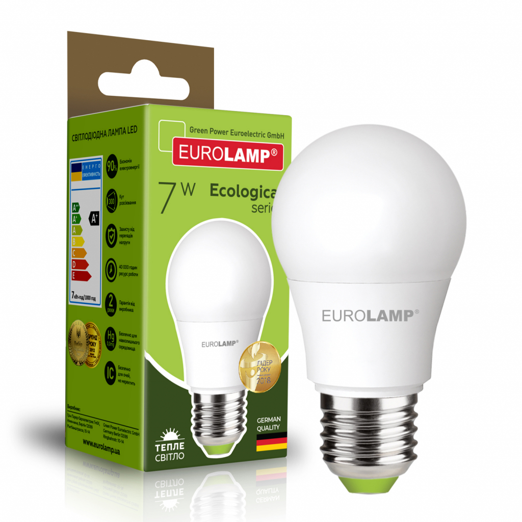 Лампочка Eurolamp LED А50 7W E27 3000K 220V (LED-A50-07273(P)) - фото 1 Лампочка Eurolamp LED А50 7W E27 3000K 220V (LED-A50-07273(P)) - фото 1
