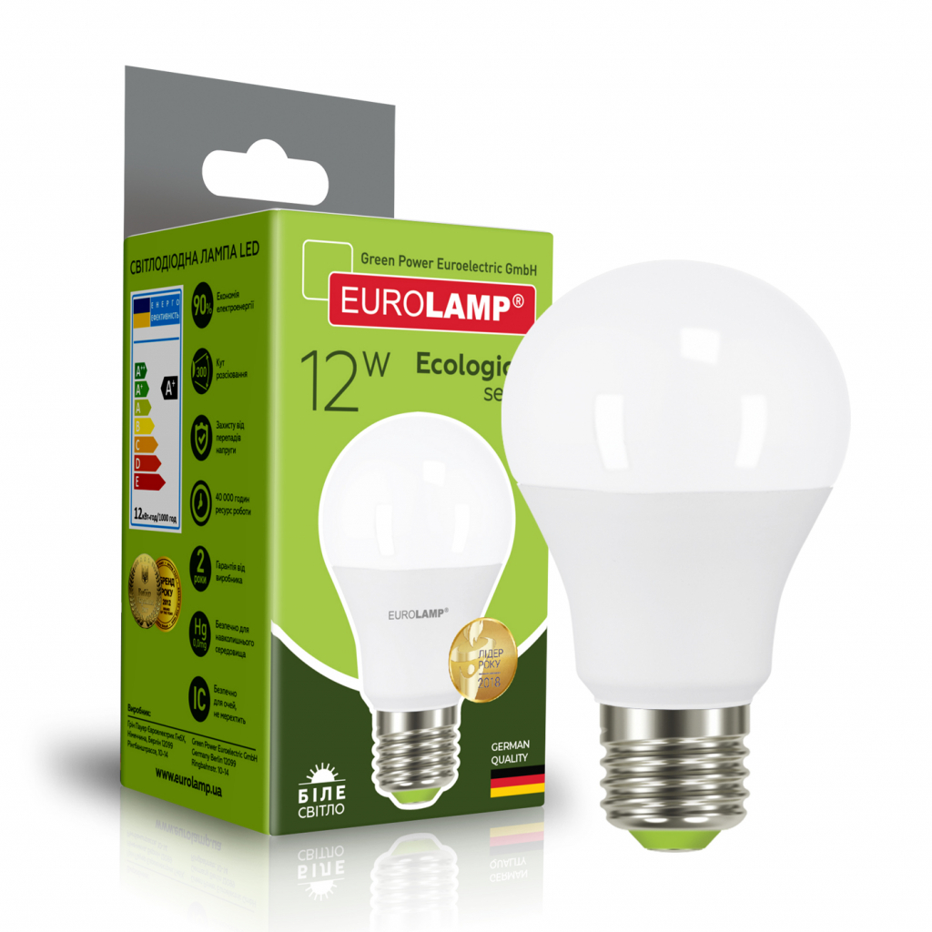 Лампочка Eurolamp LED А60 12W E27 4000K 220V (LED-A60-12274(P)) - фото 1 Лампочка Eurolamp LED А60 12W E27 4000K 220V (LED-A60-12274(P)) - фото 1