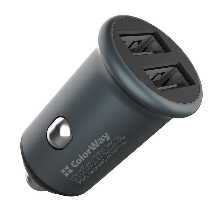 Зарядний пристрій ColorWay 2USB Quick Charge 3.0 (36W) Gray (CW-CHA036Q-GR) - фото 1