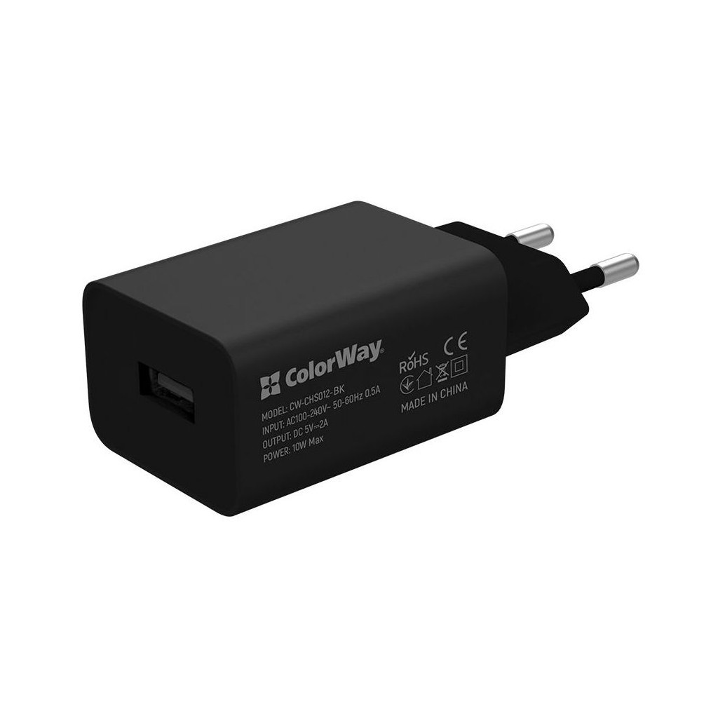 Зарядний пристрій ColorWay 1USB AUTO ID 2A (10W) black + cable Type C (CW-CHS012CC-BK) Зарядний пристрій ColorWay 1USB AUTO ID 2A (10W) black + cable Type C (CW-CHS012CC-BK)