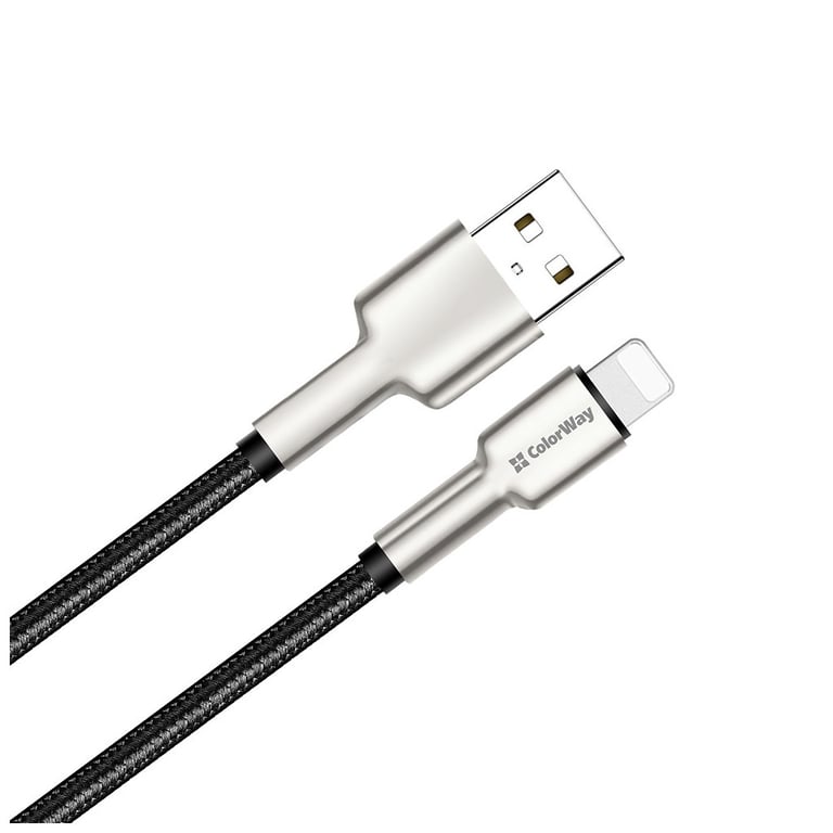 Дата кабель USB 2.0 AM to Lightning 1.0m head metal black ColorWay (CW-CBUL046-BK) - фото 2