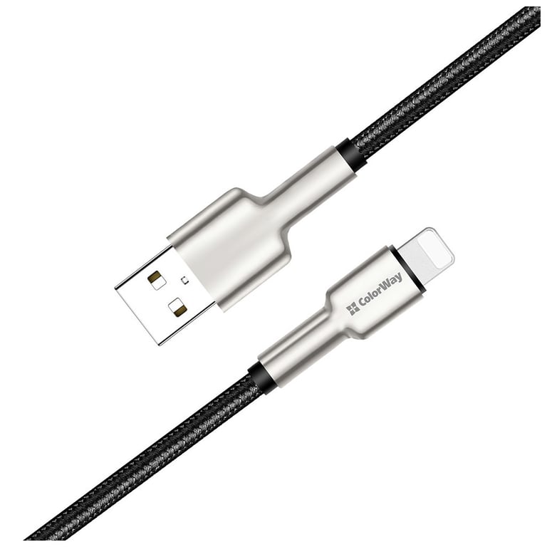 Дата кабель USB 2.0 AM to Lightning 1.0m head metal black ColorWay (CW-CBUL046-BK) - фото 3