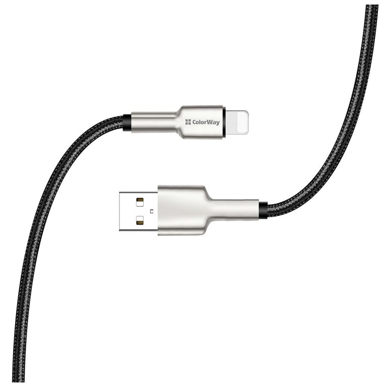 Дата кабель USB 2.0 AM to Lightning 1.0m head metal black ColorWay (CW-CBUL046-BK) - фото 6
