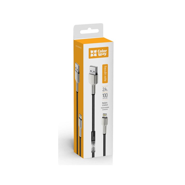 Дата кабель USB 2.0 AM to Lightning 1.0m head metal black ColorWay (CW-CBUL046-BK) - фото 7