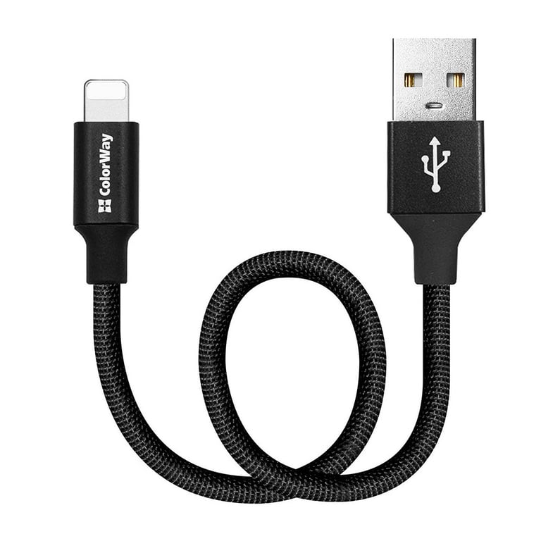 Дата кабель USB 2.0 AM to Lightning 0.25m black ColorWay (CW-CBUL048-BK) - фото 1
