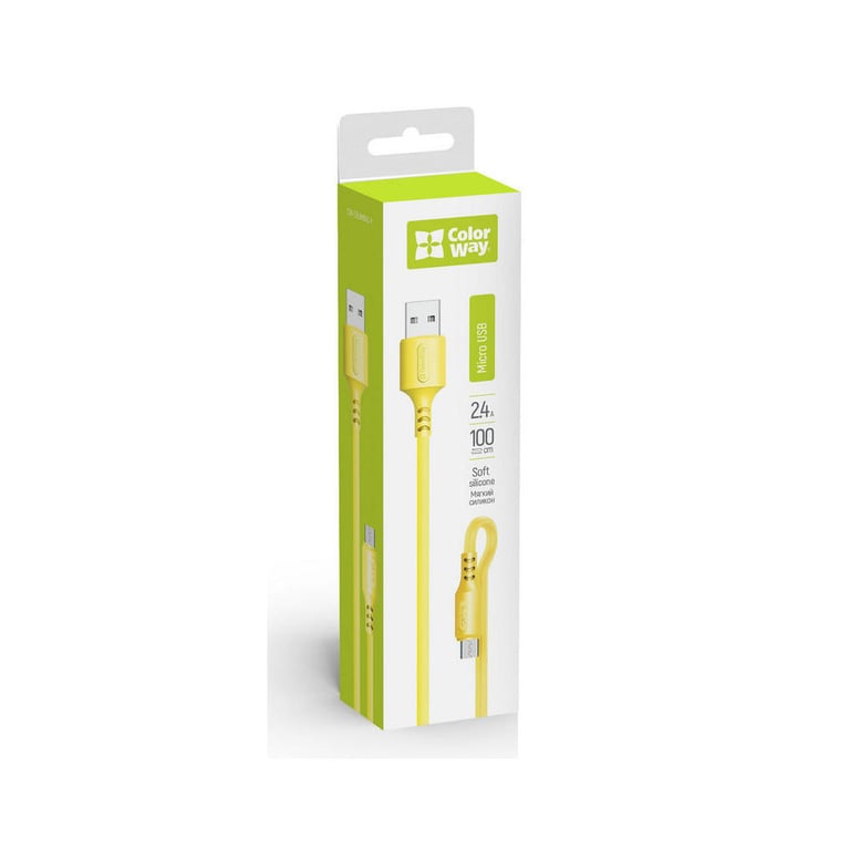 Дата кабель USB 2.0 AM to Micro 5P 1.0m soft silicone yellow ColorWay (CW-CBUM043-Y) - фото 2
