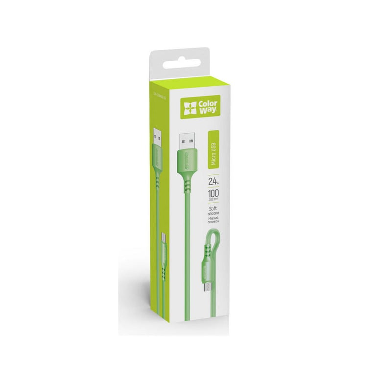 Дата кабель USB 2.0 AM to Micro 5P 1.0m soft silicone green ColorWay (CW-CBUM042-GR) - фото 2