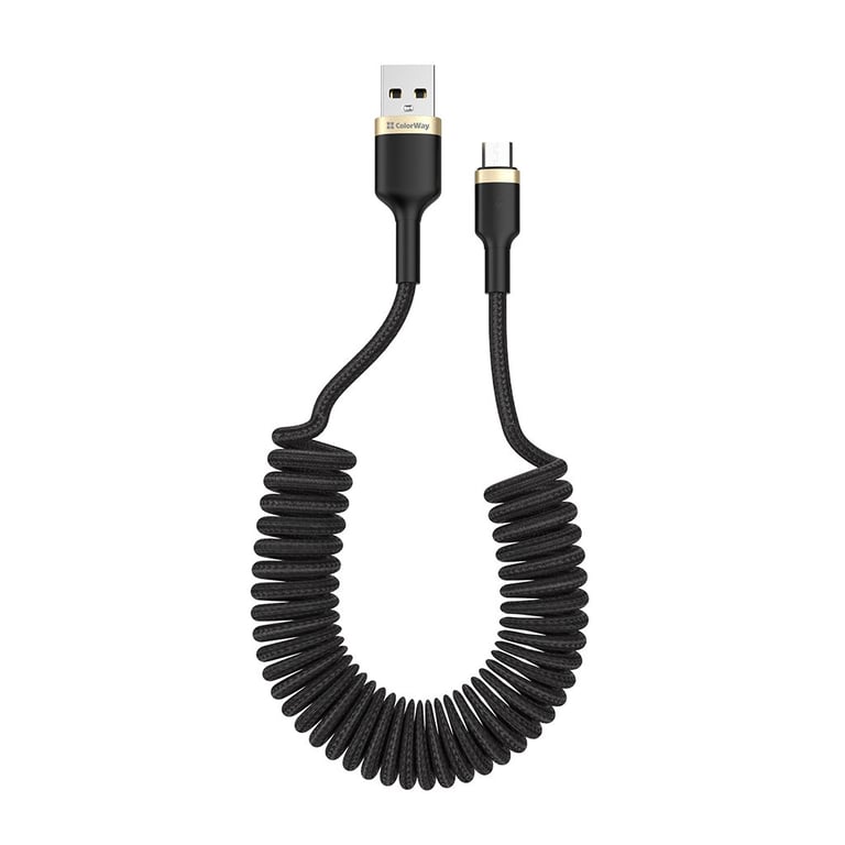 Дата кабель USB 2.0 AM to Micro 5P 1.0m spiral black ColorWay (CW-CBUM051-BK) - фото 1