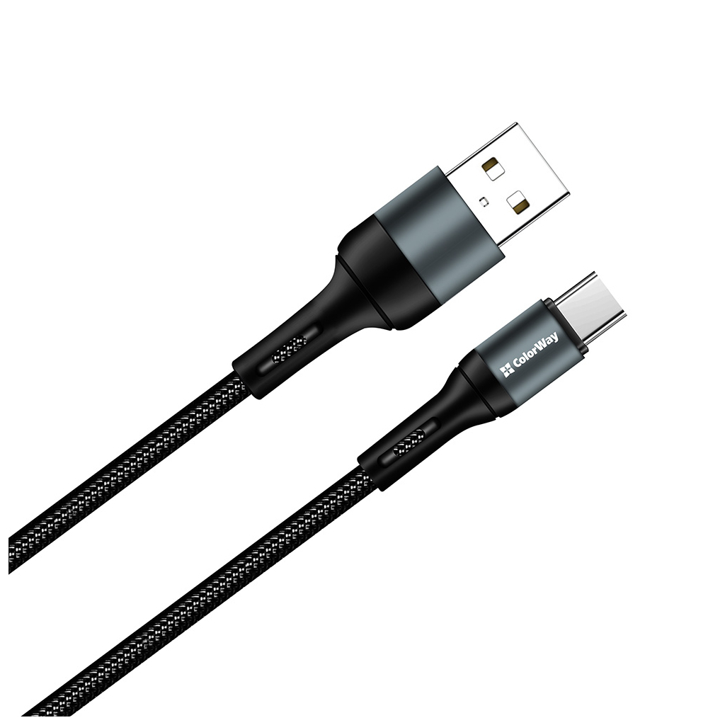 Дата кабель USB 2.0 AM to USB-C 1.0m nylon black ColorWay (CW-CBUC045-BK) - фото 2 Дата кабель USB 2.0 AM to USB-C 1.0m nylon black ColorWay (CW-CBUC045-BK) - фото 2