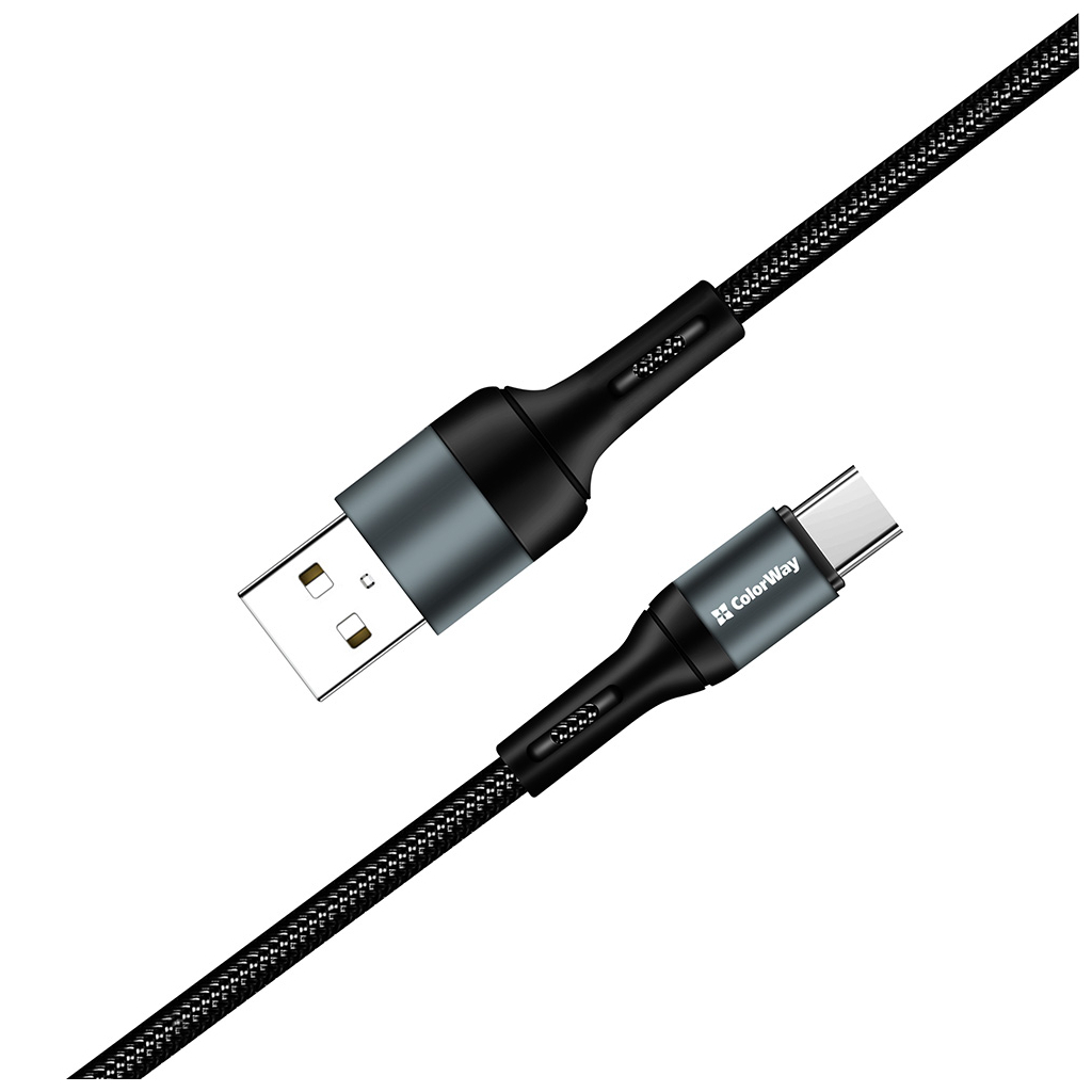 Дата кабель USB 2.0 AM to USB-C 1.0m nylon black ColorWay (CW-CBUC045-BK) - фото 3 Дата кабель USB 2.0 AM to USB-C 1.0m nylon black ColorWay (CW-CBUC045-BK) - фото 3