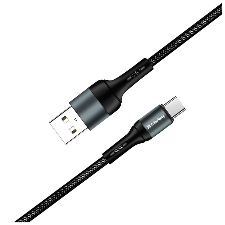 Дата кабель USB 2.0 AM to USB-C 1.0m nylon black ColorWay (CW-CBUC045-BK) - фото 3